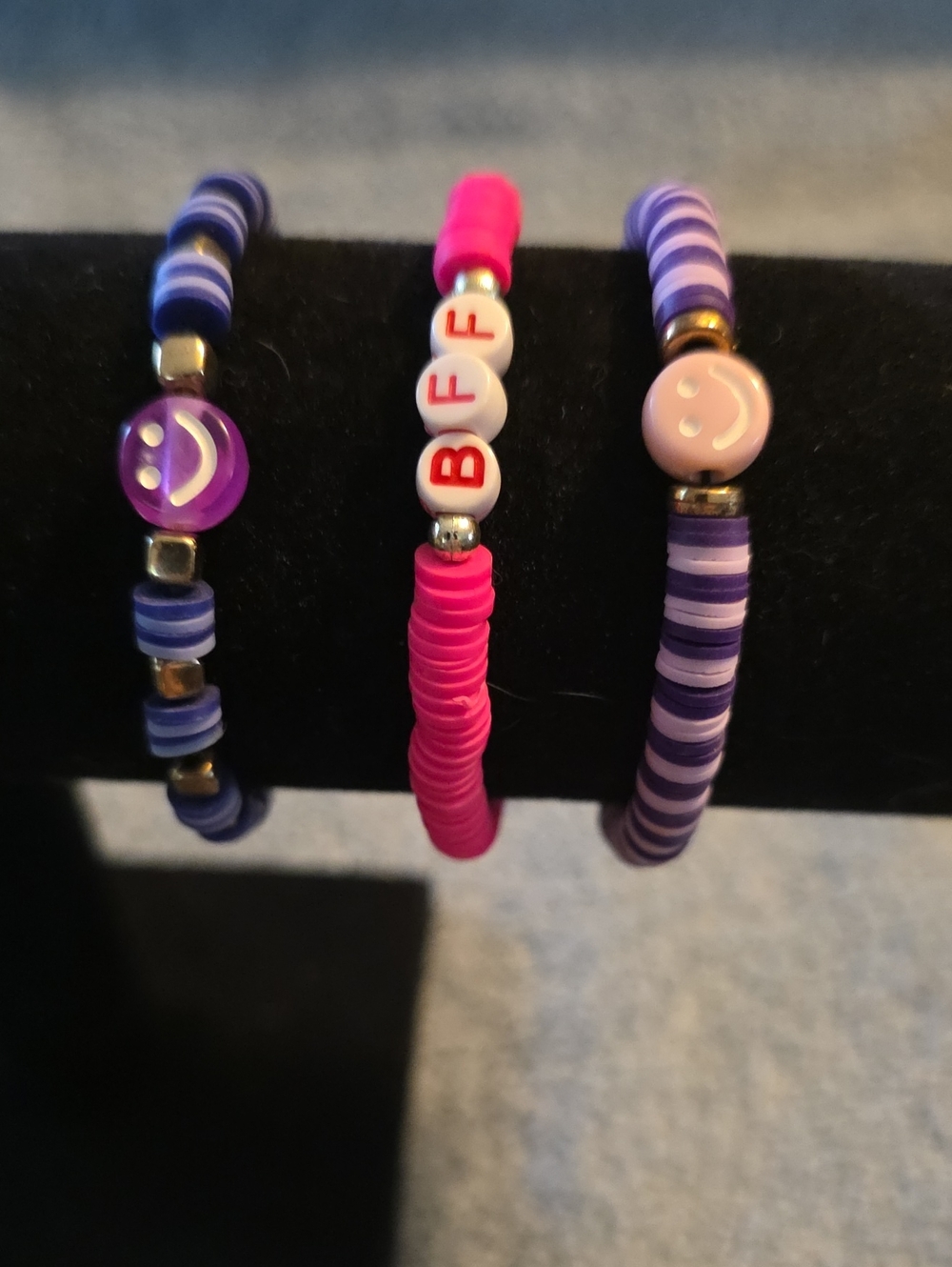 Kids BFF Pink and Purple Beaded Stretch Bracelets Set Of 3